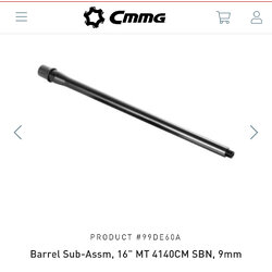 CMMG - Barrel Sub-Assm, 16" MT 4140CM SBN, 9mm [ORDER]