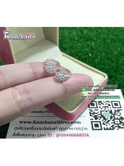 ต่างหูห่วงเงินแท้ ประดับเพชร หนา 6 มิล ห่วงกว้าง 1 ซม. งานสวยๆ