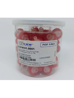 13 mm. 0.45 um PVDF (hydrophobic) Syringe filter (100/pk) P/N 2.CF4101.0001