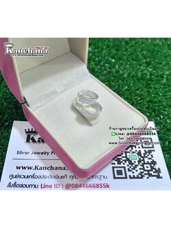 ต่างหูห่วงเงินแท้ ประดับเพชร หนา 3.5 มิล ห่วงกว้าง 1.3 ซม.