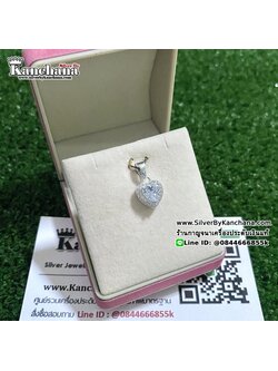 จี้เงินแท้ ประดับเพชร รูปหัวใจ ล้อมเพชร กว้าง 1 ซม.