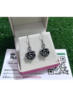 ต่างหูเงินแท้ แบบคล้อง งานลงยา ดอกไม้ ขนาด 1.1 ซม.