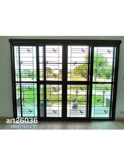 เหล็กดัดพร้อมมุ้งลวด สีดำ ผีเสื้อ