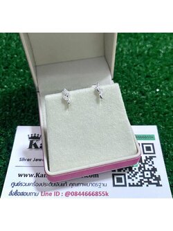 ต่างหูเงินแท้ ประดับเพชร หน้ากว้าง 3 มิล สูง 9 มิล มาแล้วจ้า