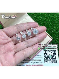 จี้เงินแท้ ประดับเพชร กลม กว้าง 6 - 10 มิล