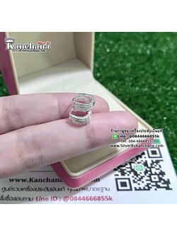 ต่างหูห่วงเงินแท้ ประดับเพชร 2 แถว หนา 3 มิล กว้าง 1 ซม.