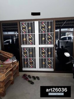 เหล็กดัด ประตู พร้อมมุ้งลวด กระจกฟิล์มดำ