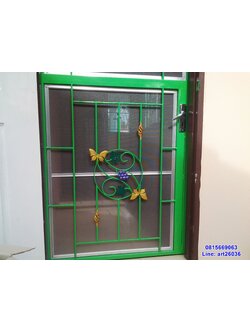 เหล็กดัดพร้อมมุ้งลวด เหล็กดัดสีเขียว