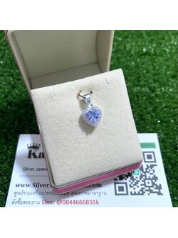 จี้เงินแท้ ประดับเพชร รูปหัวใจ ล้อมเพชร กว้าง 1 ซม.