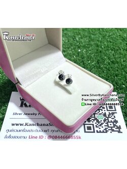 ต่างหูเงินแท้ ลงยาสี หยินหยางเงินแท้ ขนาด 5 มิล