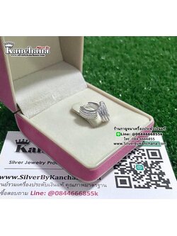 ต่างหูห่วงเงินแท้ ประดับเพชร หนา 4 มิล กว้าง 1.1 ซม.