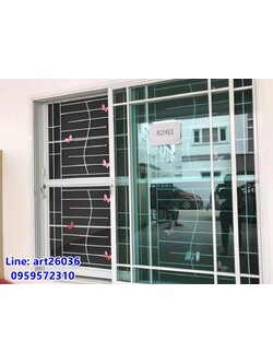 เหล็กดัดพร้อมมุ้งลวด ผีเสื้อชมพู