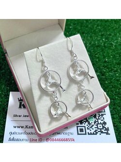 ต่างหูเงินแท้ แบบคล้อง โลมา ห่วงกว้าง 1.6 ซม. สูงรวม 4 ซม.