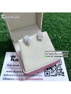 ต่างหูเงินแท้ ประดับเพชร ดอกไม้ กว้าง 8 มิล สูง 1.2 ซม.