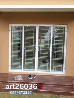 เหล็กดัดสีอบขาว ประตู กระจกบานเลื่อน มุ้งลวด