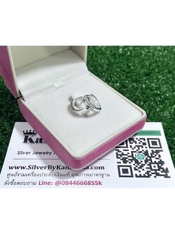 ต่างหูห่วงเงินแท้ ประดับเพชร หนา 2 มิล กว้าง 1.2 ซม.
