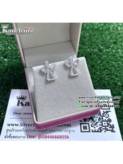 ต่างหูเงินแท้ ประดับเพชร กว้าง 1.1 ซม. สูง 1.9 ซม.