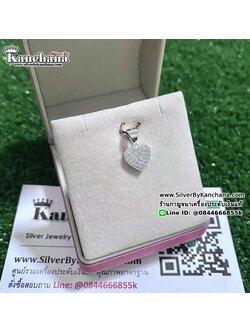 จี้เงินแท้ ประดับเพชร รูปหัวใจ กว้าง 9 มิล