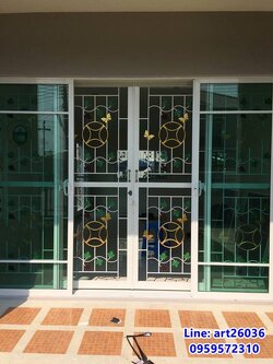 เหล็กดัดประตูพร้อมมุ้งลวด ลายสวยๆ บานกระจกเลื่อน