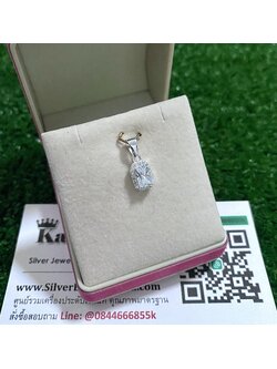 จี้เงินแท้ ประดับเพชร ทรงสี่เหลี่ยม กว้าง 6 มิล สูง 8 มิล