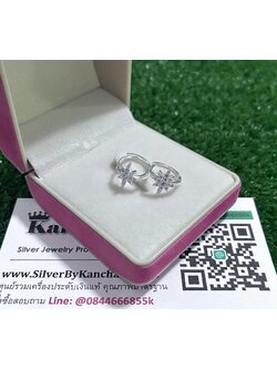 ต่างหูห่วงเงินแท้ ประดับเพชร เพชรกว้าง 1 ซม. ห่วงกว้าง 1.1 ซม.
