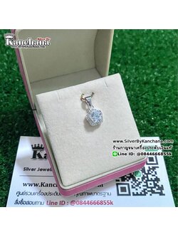 จี้เงินแท้ ประดับเพชร รูปดอกไม้ กว้าง 9 มิล