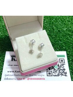 ต่างหูเงินแท้ รูปตะกร้อ ขนาด 6 มิล