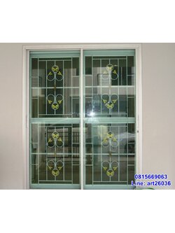 เหล็กดัดพร้อมมุ้งลวด ประตู บานเลื่อน