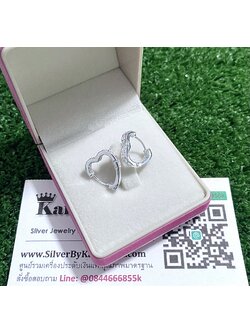 ต่างหูเงินแท้ ประดับเพขร หัวใจ กว้าง 1.4 ซม. สูง 1.5 ซม.