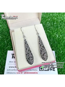 ต่างหูเงินแท้ แบบคล้อง งานลงยา สูง 4.5 ซม. กว้าง 1.2 ซม.