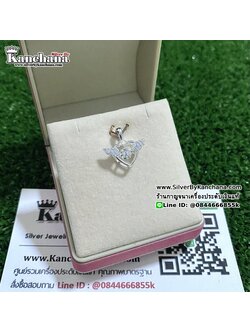 จี้เงินแท้ ประดับเพชร รูปหัวใจ กว้าง 1.6 ซม.