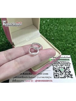 ต่างหูห่วงเงินแท้ ประดับเพชร กว้าง 1.2 ซม. เพชรเหลี่ยมหนา 3 มิล