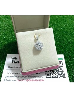 จี้เงินแท้ ประดับเพชร กลม ล้อมเพชร กว้าง 1.1 ซม.