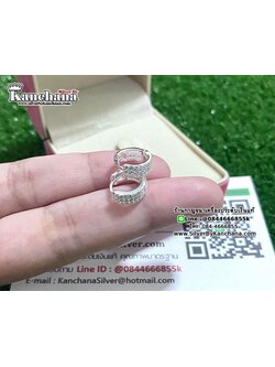 ต่างหูห่วงเงินแท้ ประดับเพชร ขนาดต่างหู กว้าง 1 ซม. หนา 4 มิล