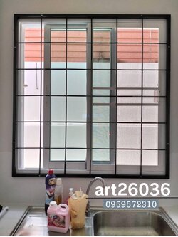 เหล็กดัดพร้อมมุ้งลวด โมเดิร์น สีดำ