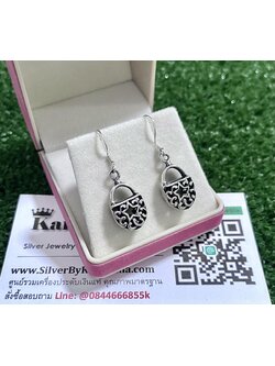 ต่างหูเงินแท้ แบบคล้อง งานลงยา สูง 1.5 ซม. กว้าง 1.1 ซม.