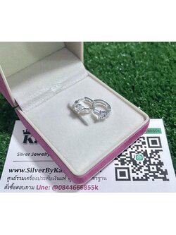 ต่างหูห่วงเงินแท้ ประดับเพชร เพชรหนา 4 มิล กว้าง 1 ซม.