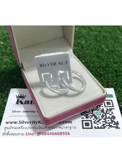 ต่างหูห่วงเงินแท้ ประดับเพชร ห่วงหนา 1.9 มิล กว้าง 2 ซม.