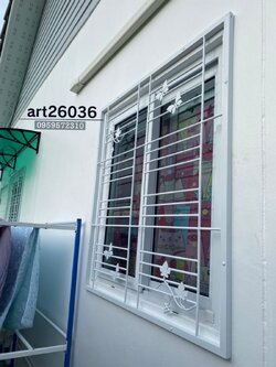 เหล็กดัดสีอบขาว ลายผีเสื้อ กระจกบานเลื่อน