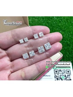 ต่างหูเงินแท้ ประดับเพชร กว้าง 4 - 7 มิล