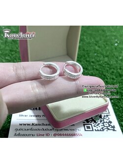 ต่างหูห่วงเงินแท้ ประดับเพชร หนา 4 มิล ห่วงกว้าง 1.3 ซม.