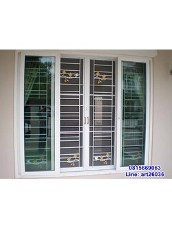 เหล็กดัดพร้อมมุ้งลวด ประตูบานเลื่อน