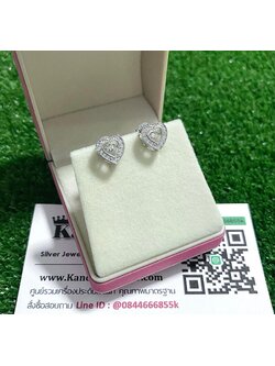 ต่างหูเงินแท้ ประดับเพชร หัวใจ ขนาด 9 มิล