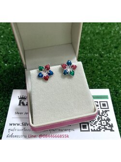 ต่างหูเงินแท้ ลงยาสี ดอกไม้ ขนาด 1.2 ซม.