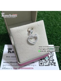 จี้เงินแท้ ประดับเพชร รูปหัวใจ กว้าง 1.5 ซม.