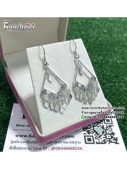 ต่างหูเงินแท้ แบบคล้อง งานลงยา สูง 3.8 ซม. กว้าง 2 ซม.