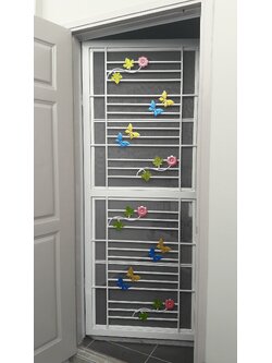 เหล็กดัดประตูุพร้อมมุ้งลวด ผีเสื้อหลากสี