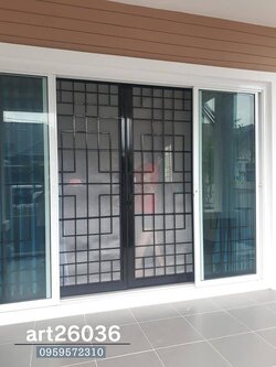 เหล็กดัดสีอบพร้อมมุ้งลวด ประตูและหน้าต่าง สีดำ สไตล์สวยๆ