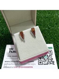 ต่างหูเงินแท้ ประดับอำพันแท้ สูง 1.1 ซม. กว้าง 8 มิล