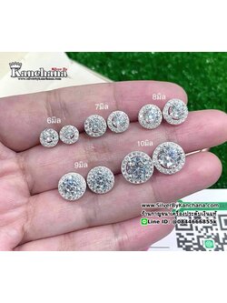 ต่างหูเงินแท้ ประดับเพชร กว้าง 6 - 10 มิล